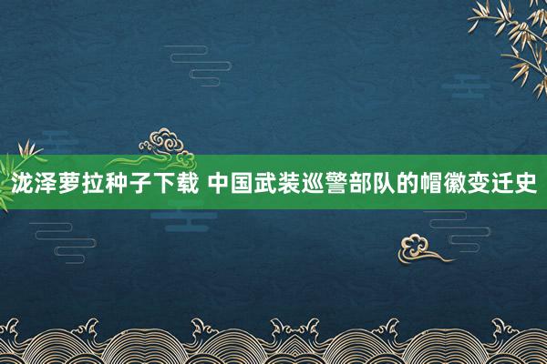 泷泽萝拉种子下载 中国武装巡警部队的帽徽变迁史