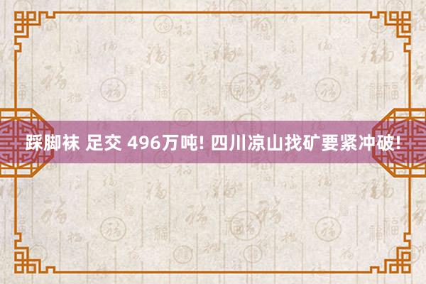 踩脚袜 足交 496万吨! 四川凉山找矿要紧冲破!