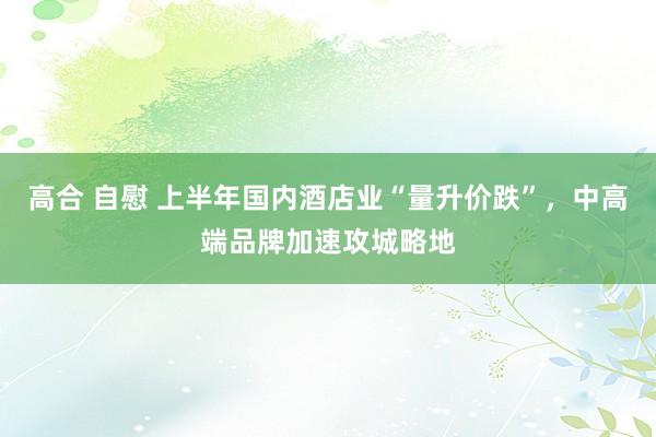 高合 自慰 上半年国内酒店业“量升价跌”，中高端品牌加速攻城略地