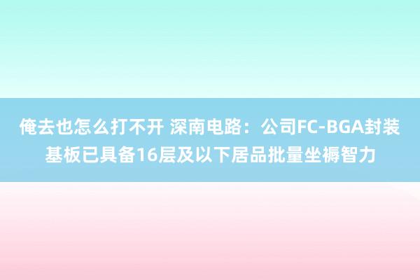 俺去也怎么打不开 深南电路：公司FC-BGA封装基板已具备16层及以下居品批量坐褥智力