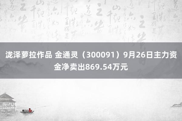 泷泽萝拉作品 金通灵（300091）9月26日主力资金净卖出869.54万元