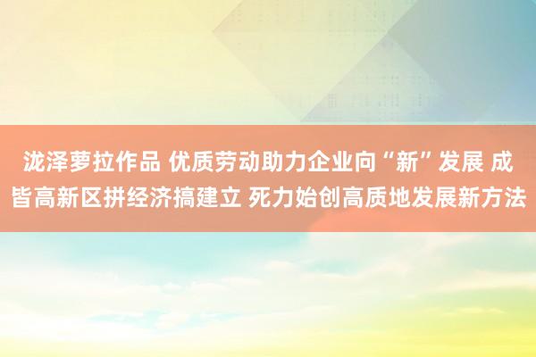 泷泽萝拉作品 优质劳动助力企业向“新”发展 成皆高新区拼经济搞建立 死力始创高质地发展新方法