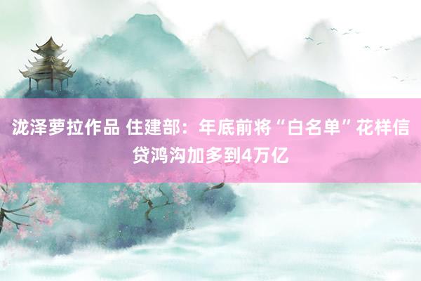 泷泽萝拉作品 住建部：年底前将“白名单”花样信贷鸿沟加多到4万亿