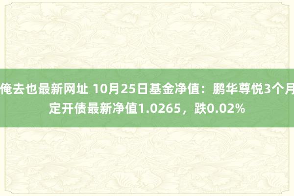 俺去也最新网址 10月25日基金净值：鹏华尊悦3个月定开债最新净值1.0265，跌0.02%