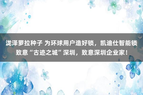 泷泽萝拉种子 为环球用户造好锁，凯迪仕智能锁致意“古迹之城”深圳，致意深圳企业家！