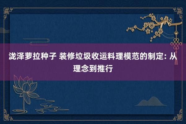 泷泽萝拉种子 装修垃圾收运料理模范的制定: 从理念到推行