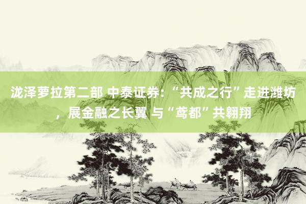 泷泽萝拉第二部 中泰证券: “共成之行”走进潍坊，展金融之长翼 与“鸢都”共翱翔