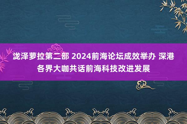 泷泽萝拉第二部 2024前海论坛成效举办 深港各界大咖共话前海科技改进发展