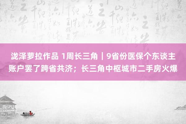 泷泽萝拉作品 1周长三角｜9省份医保个东谈主账户罢了跨省共济；长三角中枢城市二手房火爆