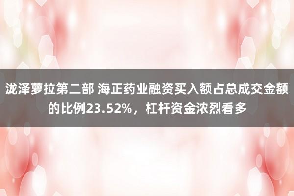 泷泽萝拉第二部 海正药业融资买入额占总成交金额的比例23.52%，杠杆资金浓烈看多