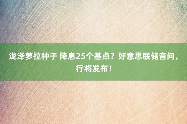 泷泽萝拉种子 降息25个基点？好意思联储音问，行将发布！