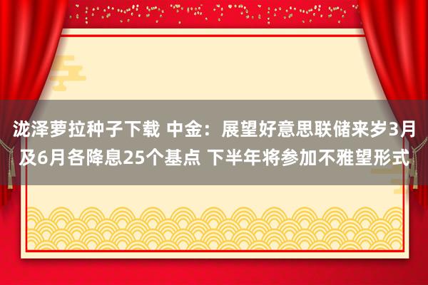 泷泽萝拉种子下载 中金：展望好意思联储来岁3月及6月各降息25个基点 下半年将参加不雅望形式