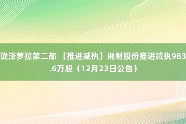 泷泽萝拉第二部 【推进减执】湘财股份推进减执983.6万股（12月23日公告）