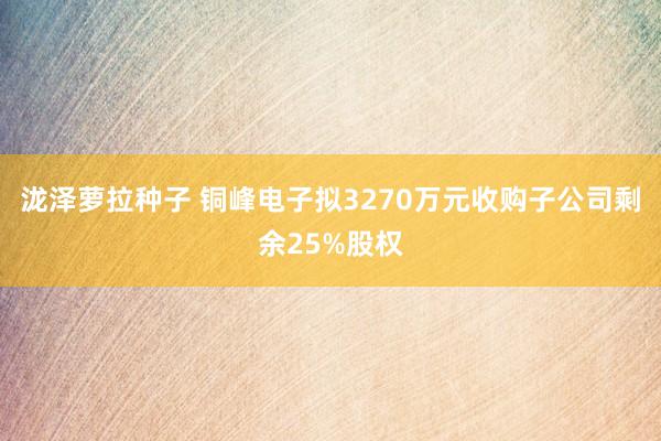 泷泽萝拉种子 铜峰电子拟3270万元收购子公司剩余25%股权