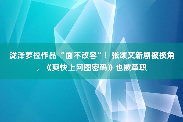 泷泽萝拉作品 “面不改容”！张颂文新剧被换角，《爽快上河图密码》也被革职